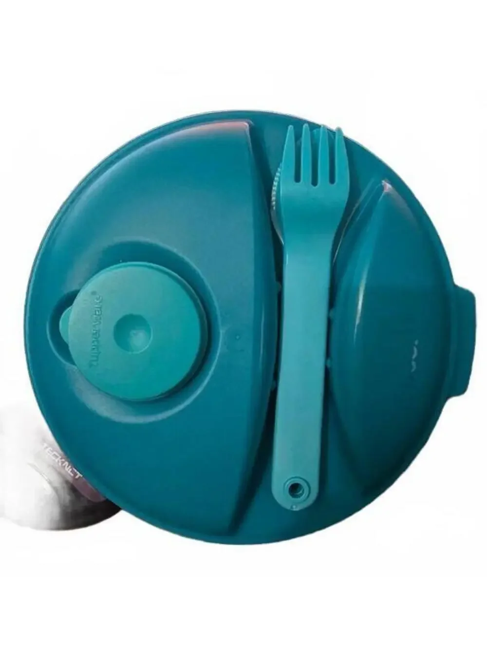 Tupperware Salad On the Go Container with Dressing Cup Knife Fork 5 3/4 Cup Teal